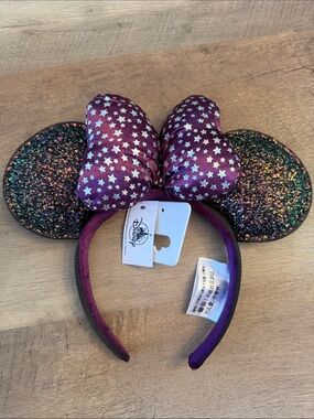 Disney Black Glitter Minnie Ears Headband with Purple Star Bow